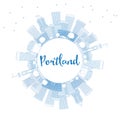 Outline Portland Skyline with Blue Buildings and Copy Space.