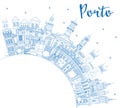 Outline Porto Portugal City Skyline with Blue Buildings and Copy Space. Porto Cityscape with Landmarks