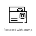 outline postcard with stamp vector icon. isolated black simple line element illustration from social concept. editable vector Royalty Free Stock Photo