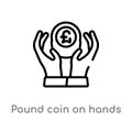 outline pound coin on hands vector icon. isolated black simple line element illustration from business concept. editable vector Royalty Free Stock Photo