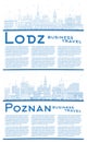 Outline Poznan and Lodz Poland City Skyline set with Blue Buildings and Copy Space. Cityscape with Landmarks