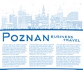 Outline Poznan Poland City Skyline with Blue Buildings and copy space. Poznan Cityscape with Landmarks. Business Travel and