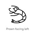 outline prawn facing left vector icon. isolated black simple line element illustration from nautical concept. editable vector