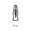 outline pray vector icon. isolated black simple line element illustration from india and holi concept. editable vector stroke pray Royalty Free Stock Photo