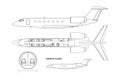 Outline private airplane bluteprint. Side and top view of business plane. Plane seats map. Drawing of aircraft interior Royalty Free Stock Photo