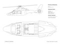 Outline private helicopter interior. Isolated cockpit blueprint. Top, side view of business vehicle. Cabin drawing