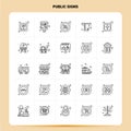 OutLine 25 Public Signs Icon set. Vector Line Style Design Black Icons Set. Linear pictogram pack. Web and Mobile Business ideas Royalty Free Stock Photo