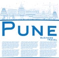 Outline Pune Skyline with Blue Buildings and Copy Space.