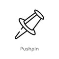 outline pushpin vector icon. isolated black simple line element illustration from education concept. editable vector stroke Royalty Free Stock Photo