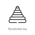 outline pyramidal toy vector icon. isolated black simple line element illustration from kid and baby concept. editable vector