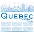 Outline Quebec Skyline with Blue Buildings and Copy Space.