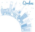 Outline Quebec Skyline with Blue Buildings and Copy Space.