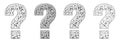Outline question marks are filled with random small question marks in different styles