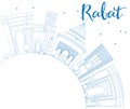 Outline Rabat Skyline with Blue Buildings and Copy Space.