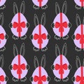 Outline Rabbit Ears and Paws Looking out of Easter Egg with Tied Ribbon bow Seamless Pattern on Dark Royalty Free Stock Photo