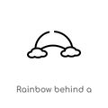 outline rainbow behind a cloud vector icon. isolated black simple line element illustration from nature concept. editable vector