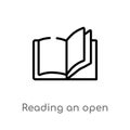 outline reading an open book vector icon. isolated black simple line element illustration from education concept. editable vector Royalty Free Stock Photo