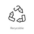 outline recycable vector icon. isolated black simple line element illustration from user interface concept. editable vector stroke