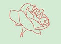 It is an outline of a red rose on a green background.