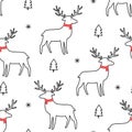 Outline reindeer on white background seamless pattern background