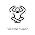 outline relieved human vector icon. isolated black simple line element illustration from feelings concept. editable vector stroke
