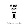 outline relieved smile vector icon. isolated black simple line element illustration from people concept. editable vector stroke