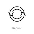 outline repeat vector icon. isolated black simple line element illustration from music and media concept. editable vector stroke