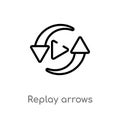 outline replay arrows vector icon. isolated black simple line element illustration from user interface concept. editable vector