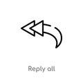 outline reply all vector icon. isolated black simple line element illustration from content concept. editable vector stroke reply