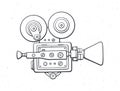 Outline retro cinema camera. Vintage film projector. Old fashioned movie camera. Symbol of the film industry Royalty Free Stock Photo