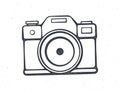 Outline of retro photo camera. Modern digital device with lens in vintage style. Vector illustration. Royalty Free Stock Photo