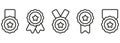 Outline Rewards for Sport Champion. Black Line Medals with Ribbon and Stars Set. Round Outline Award Collection for