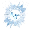 Outline Riga Skyline with Blue Landmarks and Copy Space.