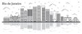 Outline Rio de Janeiro Brazil City Skyline with Modern Buildings and Reflections Isolated on White