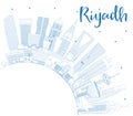 Outline Riyadh Saudi Arabia City Skyline with Blue Buildings and Copy Space