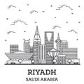 Outline Riyadh Saudi Arabia City Skyline with Modern Buildings Isolated on White