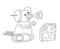 Outline of robot in the form of a mouse and a canister stylized as a cheese