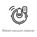 outline robot vacuum cleaner vector icon. isolated black simple line element illustration from smart home concept. editable vector