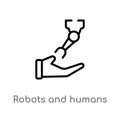 outline robots and humans vector icon. isolated black simple line element illustration from artificial intellegence concept.