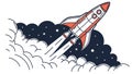 Outline rocket launching powerfully into a starry night, vector design Generative AI Royalty Free Stock Photo