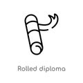 outline rolled diploma vector icon. isolated black simple line element illustration from education concept. editable vector stroke Royalty Free Stock Photo