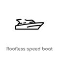 outline roofless speed boat vector icon. isolated black simple line element illustration from nautical concept. editable vector