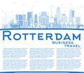 Outline Rotterdam Netherlands City Skyline with Blue Buildings a