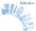 Outline Rotterdam Netherlands City Skyline with Blue Buildings a