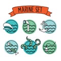 Outline Round Nautical Icons