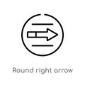outline round right arrow vector icon. isolated black simple line element illustration from user interface concept. editable