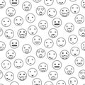 Outline round smile emoji seamless pattern. Emoticon icon linear style vector.