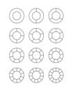 Outline round structure template with segments and slices. Set of circle chart. Circular section graph