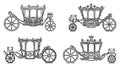 Outline royal wheel transport, vintage icon set