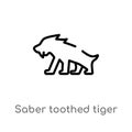 outline saber toothed tiger vector icon. isolated black simple line element illustration from stone age concept. editable vector Royalty Free Stock Photo
